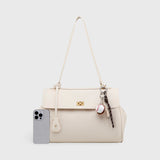 Cream Leather-Look Shoulder Bag with Detachable Crossbody Strap
