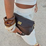 Brown Leather-Look Crossbody Bag with Adjustable Shoulder Strap