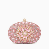 Pink Crystal Embellished Evening Clutch Bag with Chain Strapx