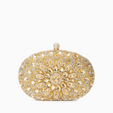 Gold Crystal Embellished Evening Clutch Bag with Chain Strap