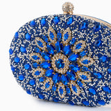 Blue Crystal Embellished Evening Clutch Bag with Chain Strap