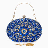 Blue Crystal Embellished Evening Clutch Bag with Chain Strap