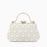 Pearl Beaded Floral Clutch Bag with Metal Top Handle