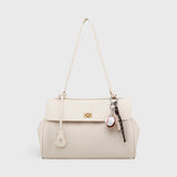 Cream Leather-Look Shoulder Bag with Detachable Crossbody Strap