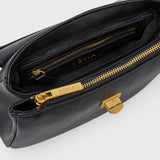 Black Leather-Look Crossbody Bag with Adjustable Shoulder Strap