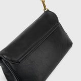 Black Leather-Look Crossbody Bag with Adjustable Shoulder Strap