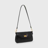 Black Leather-Look Crossbody Bag with Adjustable Shoulder Strap