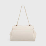 Cream Leather-Look Shoulder Bag with Detachable Crossbody Strap