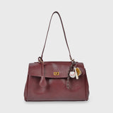 Vintage Burgundy Shoulder Bag with Charm