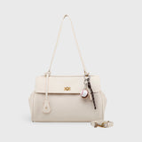 Cream Leather-Look Shoulder Bag with Detachable Crossbody Strap