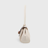 Cream Leather-Look Shoulder Bag with Detachable Crossbody Strap