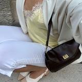 Brown Leather-Look Crossbody Bag with Adjustable Shoulder Strap
