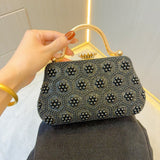 Pearl Beaded Floral Clutch Bag with Metal Top Handle