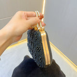 Pearl Beaded Floral Clutch Bag with Metal Top Handle