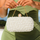 Pearl Beaded Clutch Bag with Detachable Chain Strap