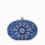 Blue Crystal Embellished Evening Clutch Bag with Chain Strap