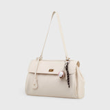 Cream Leather-Look Shoulder Bag with Detachable Crossbody Strap