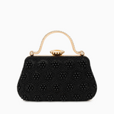 Pearl Beaded Floral Clutch Bag with Metal Top Handle