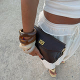 Brown Leather-Look Crossbody Bag with Adjustable Shoulder Strap