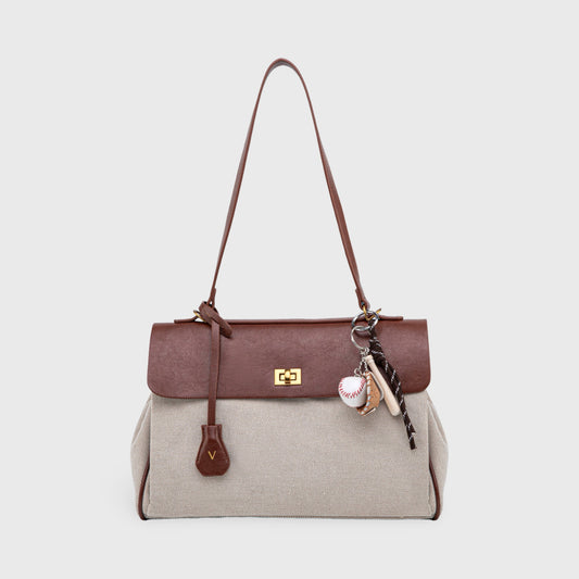 Limited Edition Canvas & Brown Vegan Leather Handbag
