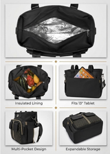 Insulated Nylon Lunch Tote Bag with Crossbody Strap