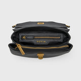 Black Leather-Look Crossbody Bag with Adjustable Shoulder Strap