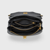 Black Leather-Look Crossbody Bag with Adjustable Shoulder Strap