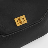 Black Leather-Look Crossbody Bag with Adjustable Shoulder Strap