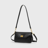 Black Leather-Look Crossbody Bag with Adjustable Shoulder Strap