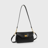 Black Leather-Look Crossbody Bag with Adjustable Shoulder Strap