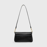 Black Leather-Look Crossbody Bag with Adjustable Shoulder Strap