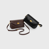 Black Leather-Look Crossbody Bag with Adjustable Shoulder Strap