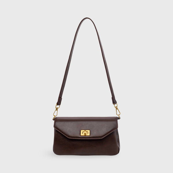 Brown Leather-Look Crossbody Bag with Adjustable Shoulder Strap