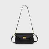 Black Leather-Look Crossbody Bag with Adjustable Shoulder Strap