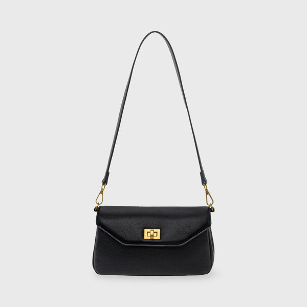 Black Leather-Look Crossbody Bag with Adjustable Shoulder Strap