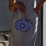 Blue Crystal Embellished Evening Clutch Bag with Chain Strap