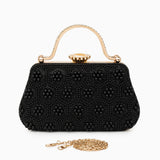 Pearl Beaded Floral Clutch Bag with Metal Top Handle