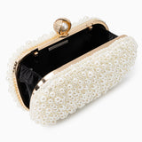 Pearl Beaded Clutch Bag with Detachable Chain Strap