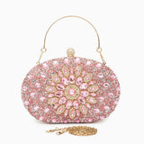 Pink Crystal Embellished Evening Clutch Bag with Chain Strapx