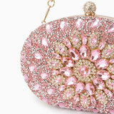 Pink Crystal Embellished Evening Clutch Bag with Chain Strapx