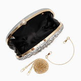 Gold Crystal Embellished Evening Clutch Bag with Chain Strap