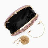 Pink Crystal Embellished Evening Clutch Bag with Chain Strapx