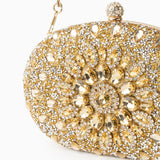 Gold Crystal Embellished Evening Clutch Bag with Chain Strap