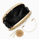 Gold Crystal Embellished Evening Clutch Bag with Chain Strap