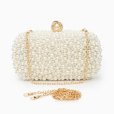 Pearl Beaded Clutch Bag with Detachable Chain Strap