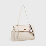 Cream Leather-Look Shoulder Bag with Detachable Crossbody Strap