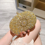 Gold Crystal Embellished Evening Clutch Bag with Chain Strap