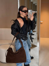 Vintage Brown Suede Hobo Bag