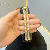 Pearl Beaded Floral Clutch Bag with Metal Top Handle