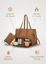 Insulated Leather Lunch Tote Bag with Laptop Compartment